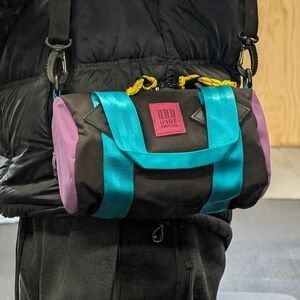 Topo Designs Mini Duffel Bag Black Teal Purple